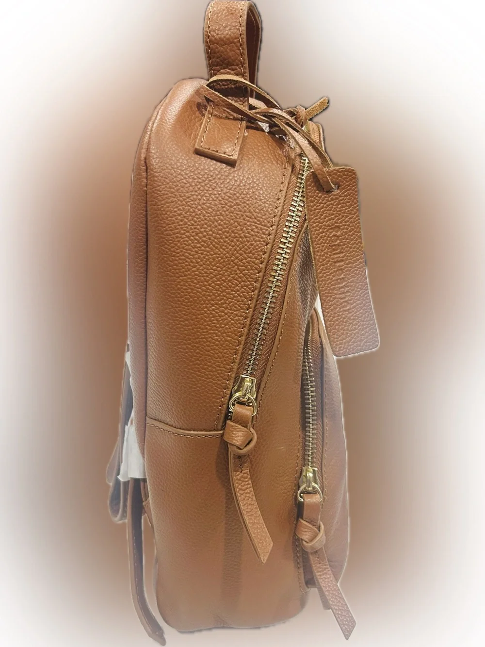 NWT Anne Field Cognac Pebble Leather Backpack Bag w/Zippered Closures